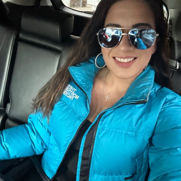 Womens TNF The North Face Nuptse Short Crop 700-Down Jacket - Acoustic Blue - Picture 9 of 9